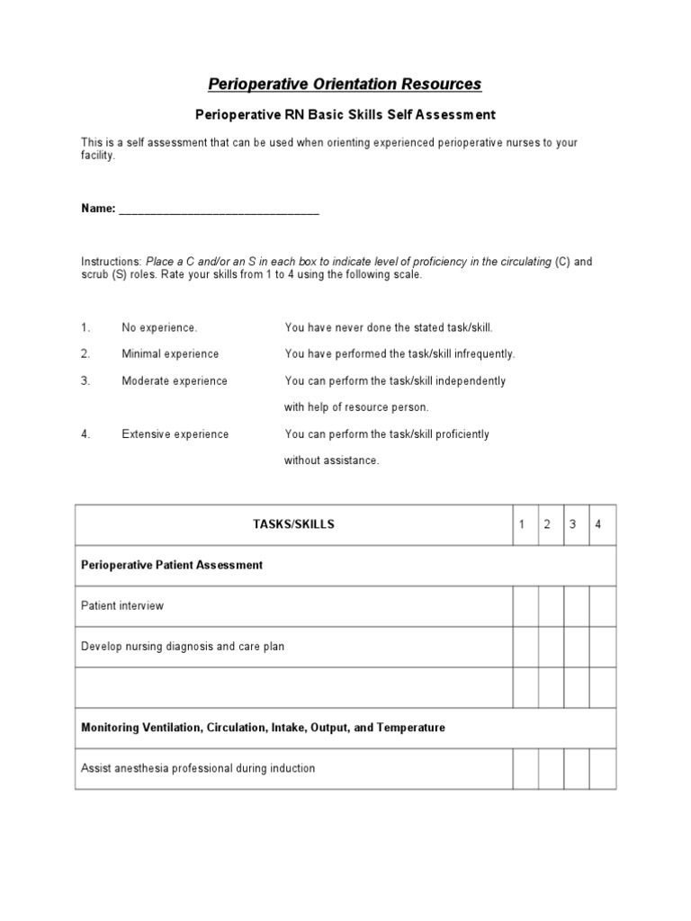 Perioperative Nurse Skills Assessment Guide | PDF | Sterilization ...