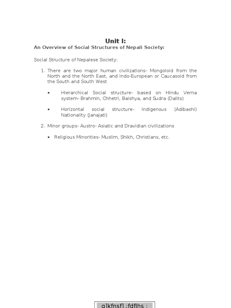 An Overview of Social Structures of Nepali Society Caste Indigenous
