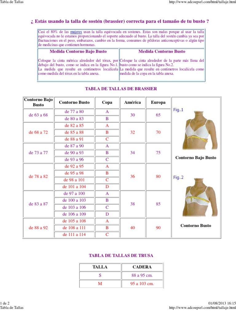 Tabla Tallas de Brasier