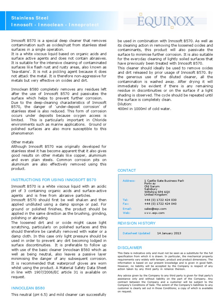 Equinox International LTD - Stainless Steel - Innosoft Innoclean ...