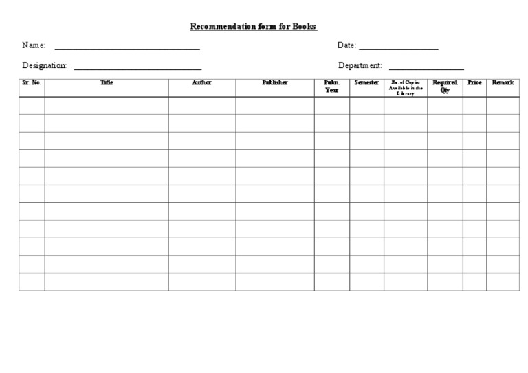 Book Recommendation Form Template | PDF | Law | Home & Garden