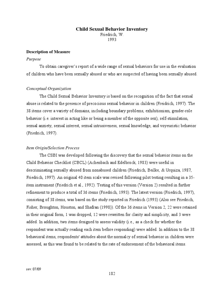 Child Sexual Behavior Inventory Overview | PDF | Internal Consistency ...