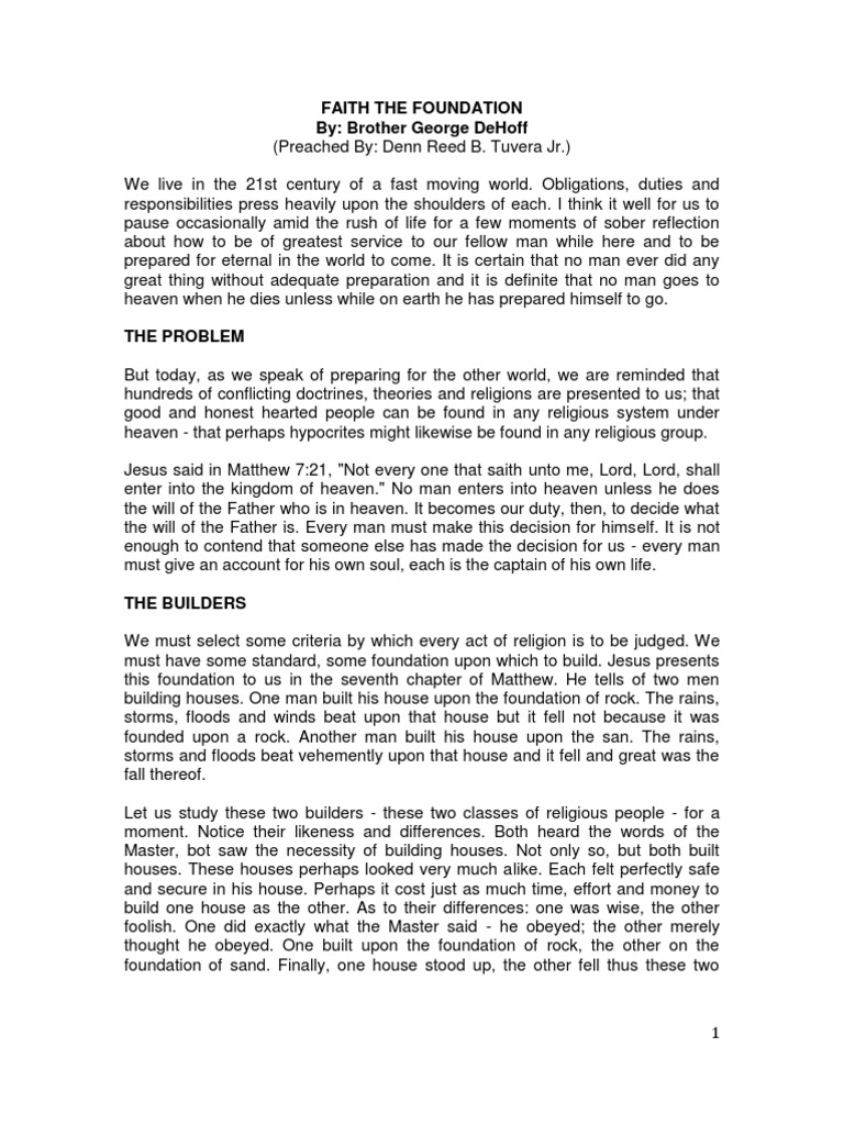 Faith The Foundation By: Brother George Dehoff | PDF