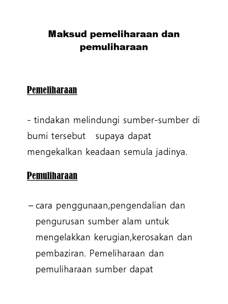 Maksud Pemeliharaan Dan Pemuliharaan  PDF