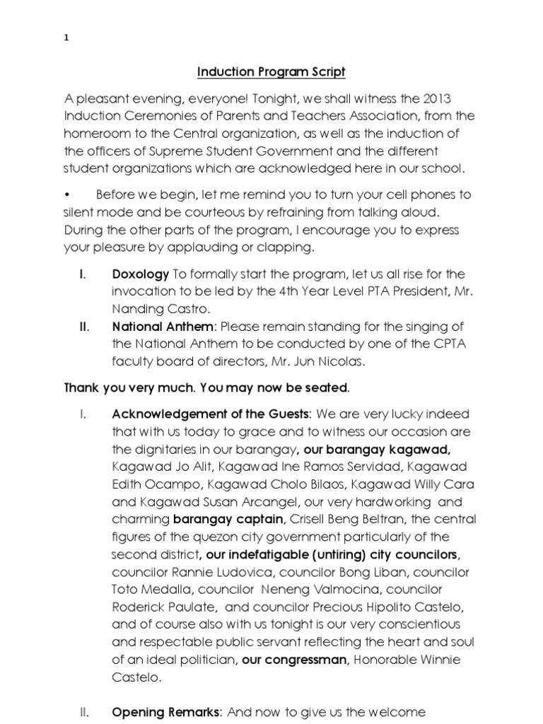 Script for Induction Program Public Sphere Leisure