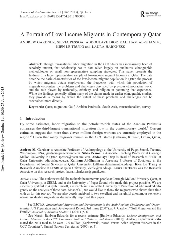 Low-Income Migrants in Qatar: A Study | PDF | Migrant Worker | Qatar