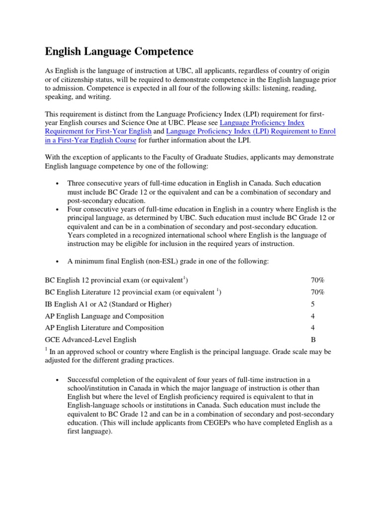 UBC English Language Competence Requirements | PDF | Test (Assessment ...