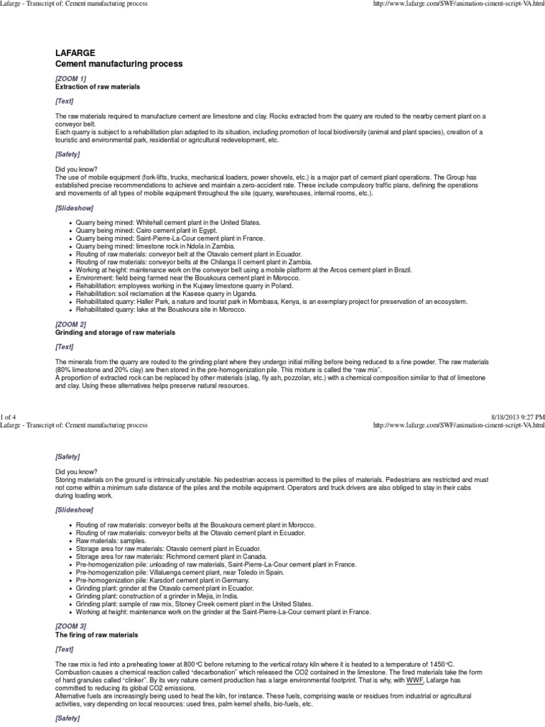 Lafarge - Transcript of - Cement Manufacturing Process | PDF | Cement ...