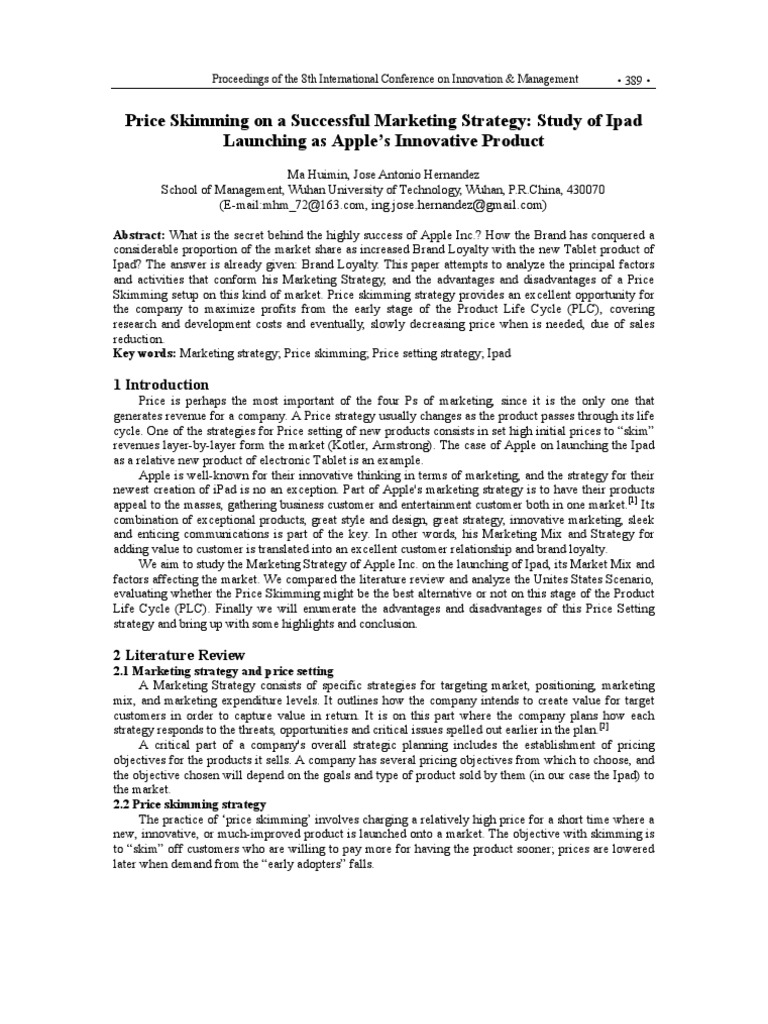 Skimming Pricing Apple Case Study Apple Inc. I Pad