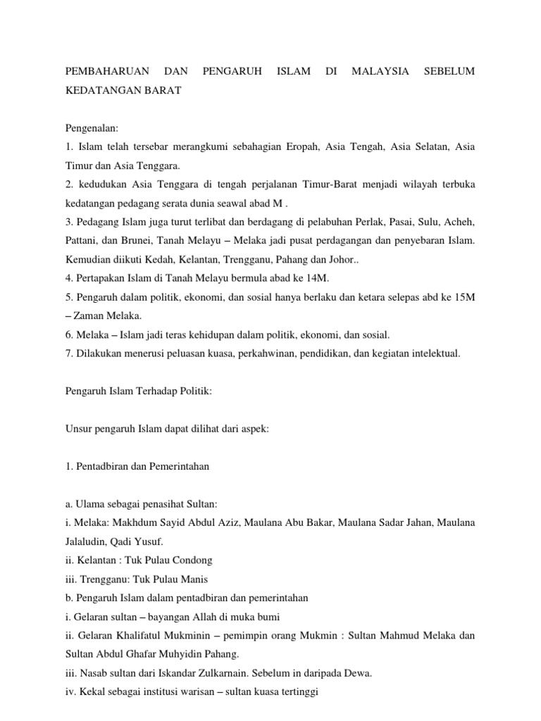 Huraikan Lima Kesan Dan Pengaruh Islam Terhadap Peradaban Melayu Nusa