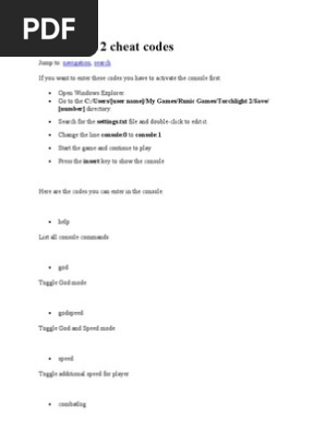 Torchlight 2 Cheat Codes