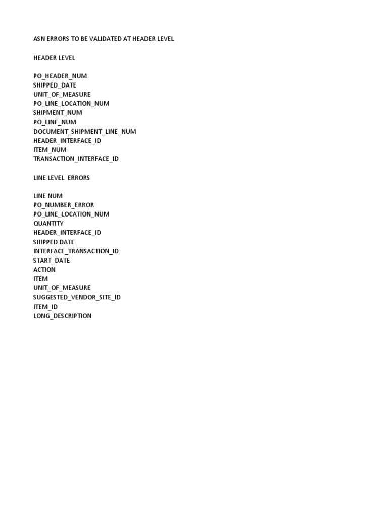 Asn Error Validations | PDF