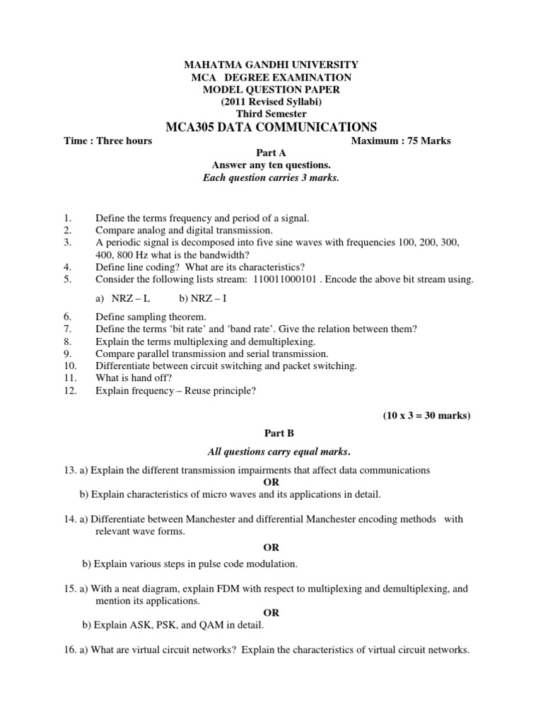 MCA305 Data Communications Exam Paper | PDF