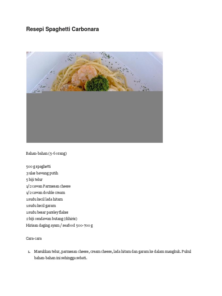 Resepi Spaghetti Carbonara Pdf