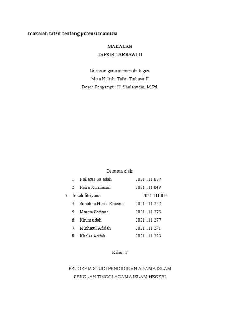Makalah Tafsir Tentang Potensi Manusia