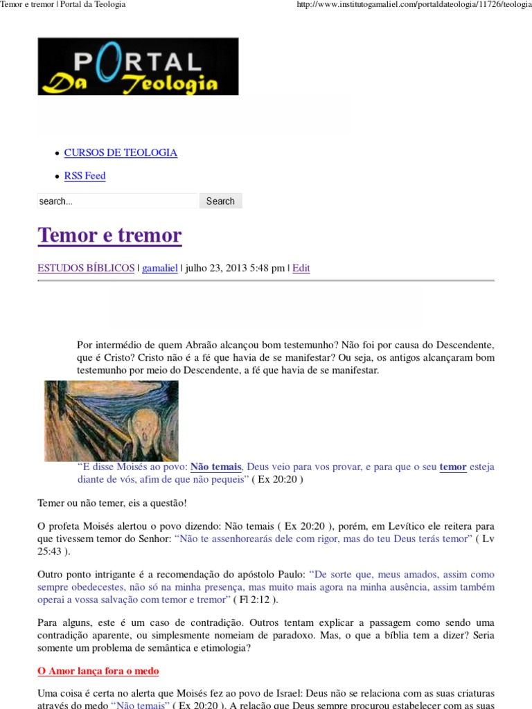 Temor e Tremor Portal Da Teologia PDF Download grátis PDF Fé Pecado