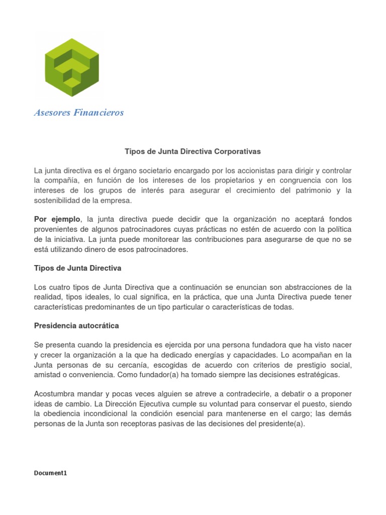 Tipos de Juntas Directivas Corporativas | PDF | Junta Directiva ...