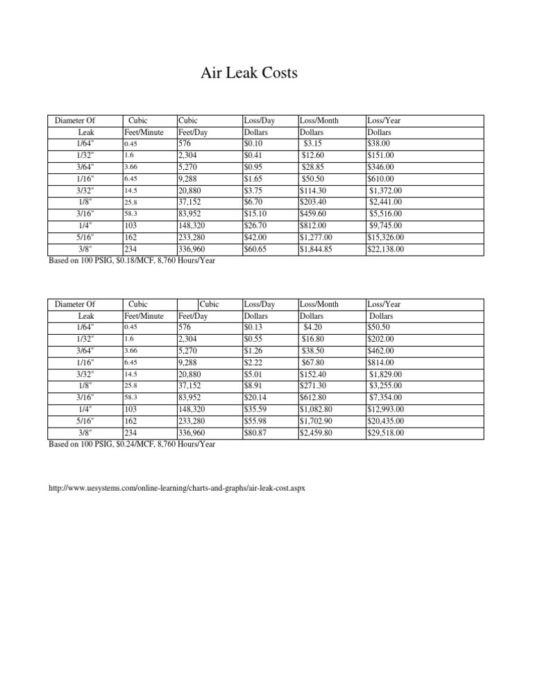 Air Leak Cost PDF Gases Gas Technologies
