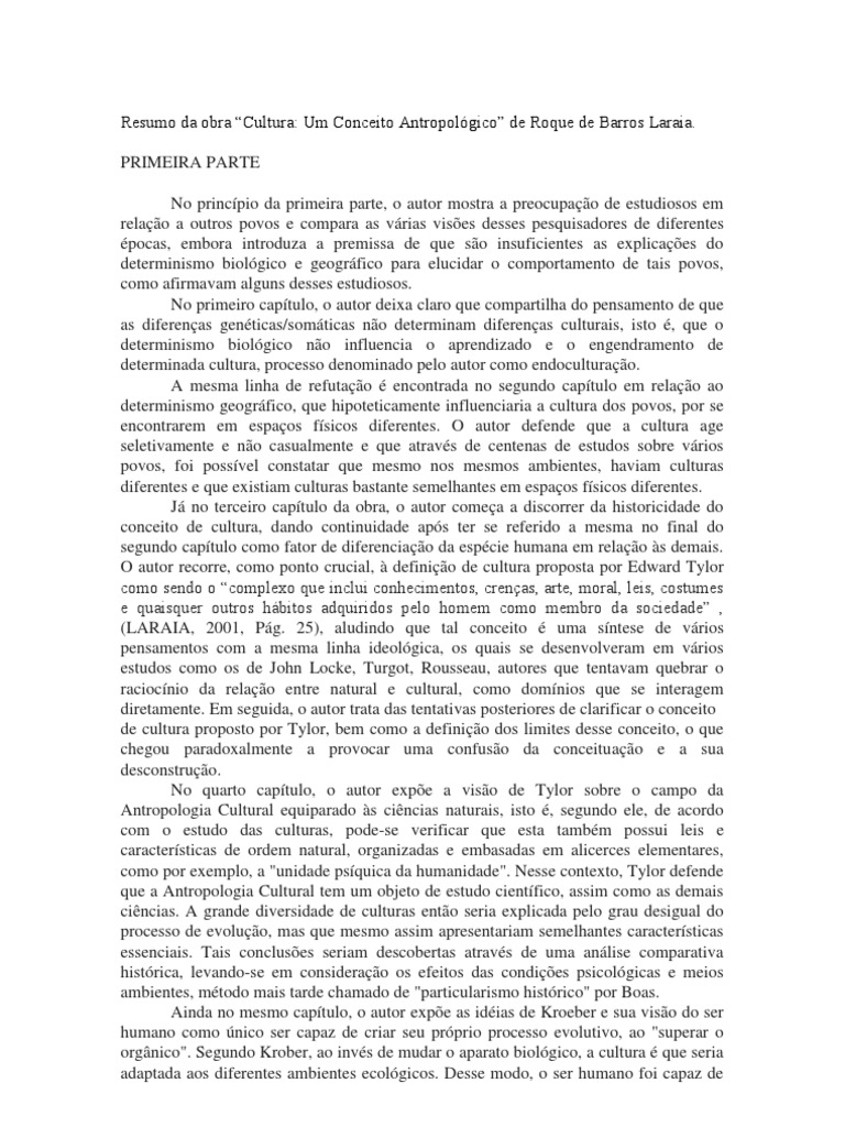 Resumo Do Livro Cultura Um Conceito Antropológico