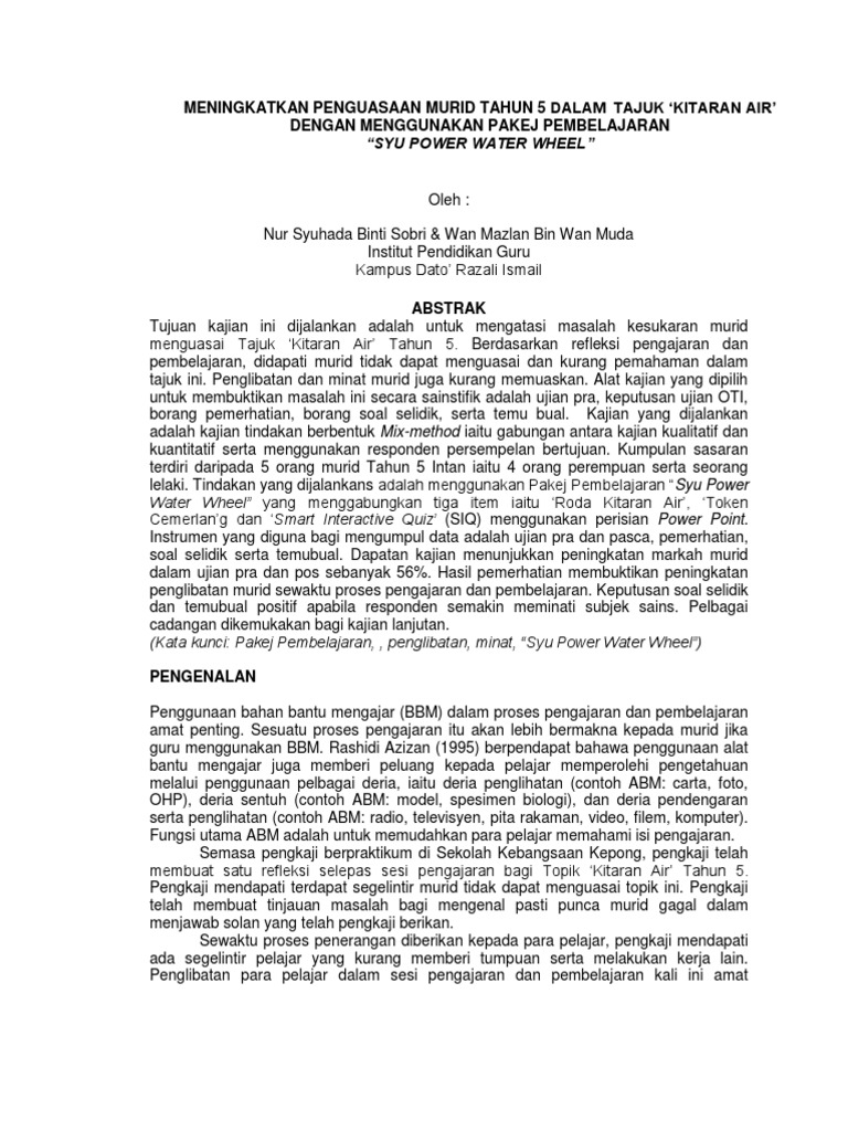 Kajian Tindakan Sains Sekolah Rendah Ipgm