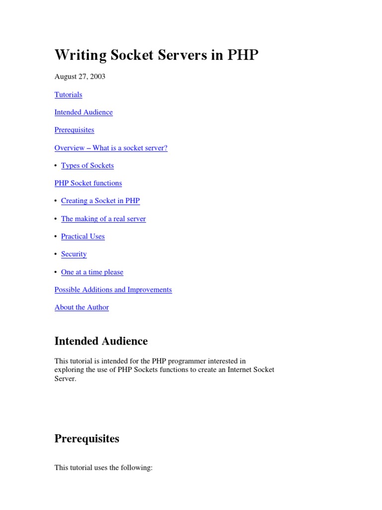 Writing Socket Servers in PHP PDF Port Networking