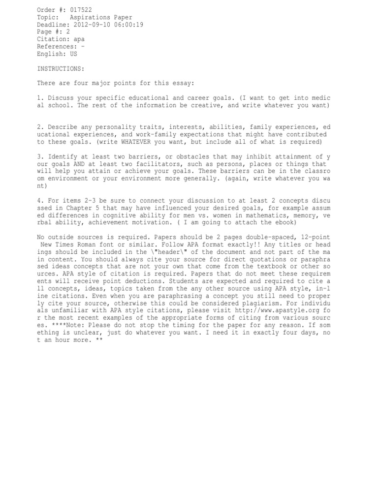 Goals And Aspirations Essay Telegraph