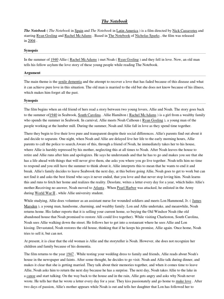The Notebook Synopsis PDF Leisure