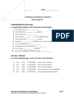 Extra Reading Comprehension Questions (Unit 8, Page 70) : Top Notch Fundamentals, Second Edition