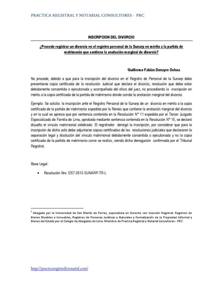 Inscripción de Divorcio
