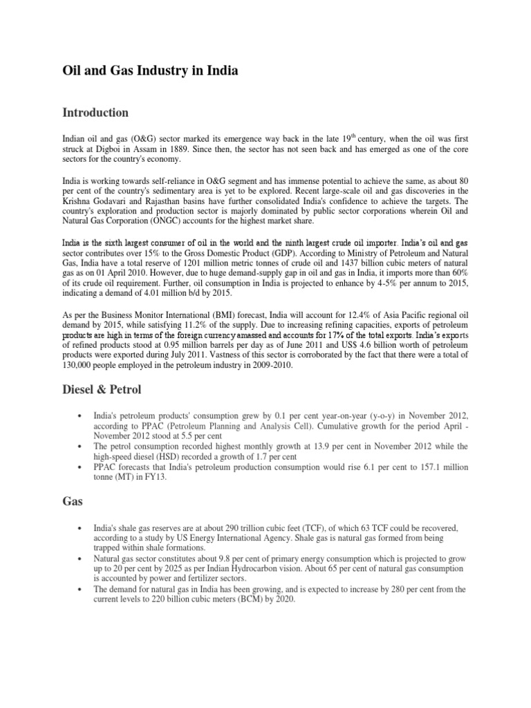 Oil and Gas Industry in India | Download Free PDF | Petroleum | Natural Gas