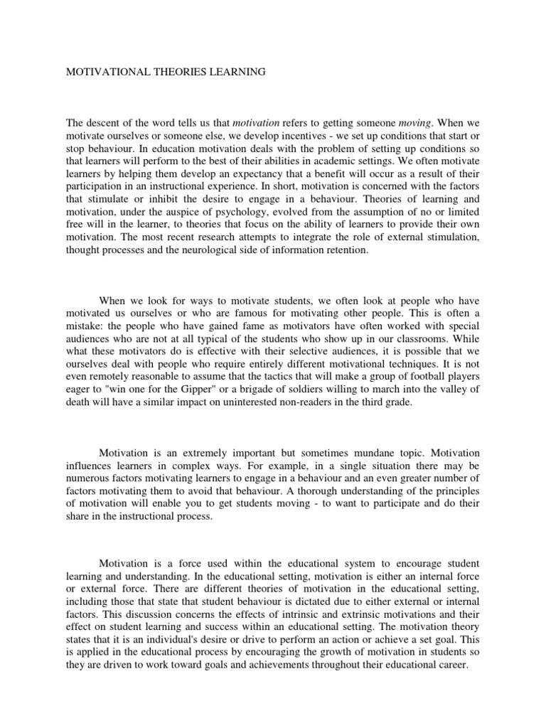 Motivational Theories Learning Pdf Motivation Motivational