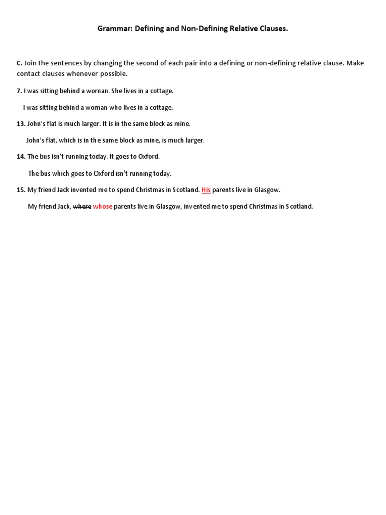 Grammar: Defining and Non-Defining Relative Clauses | PDF | Language ...