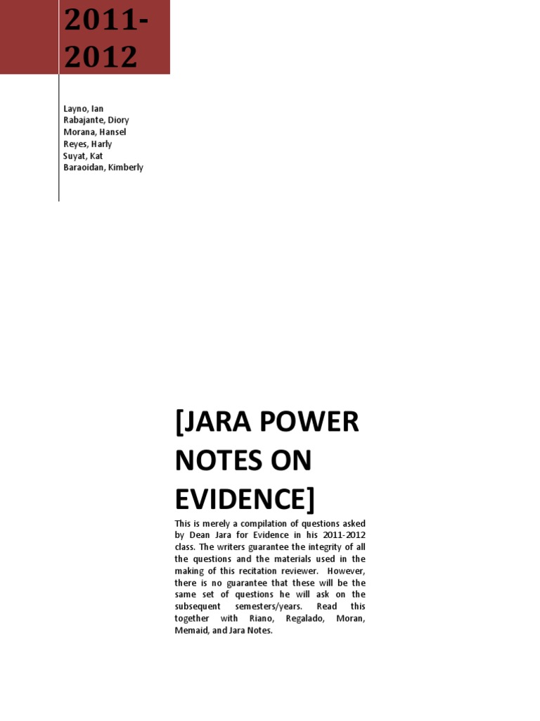 Jara Power Notes PDF Parol Evidence Rule Evidence (Law)