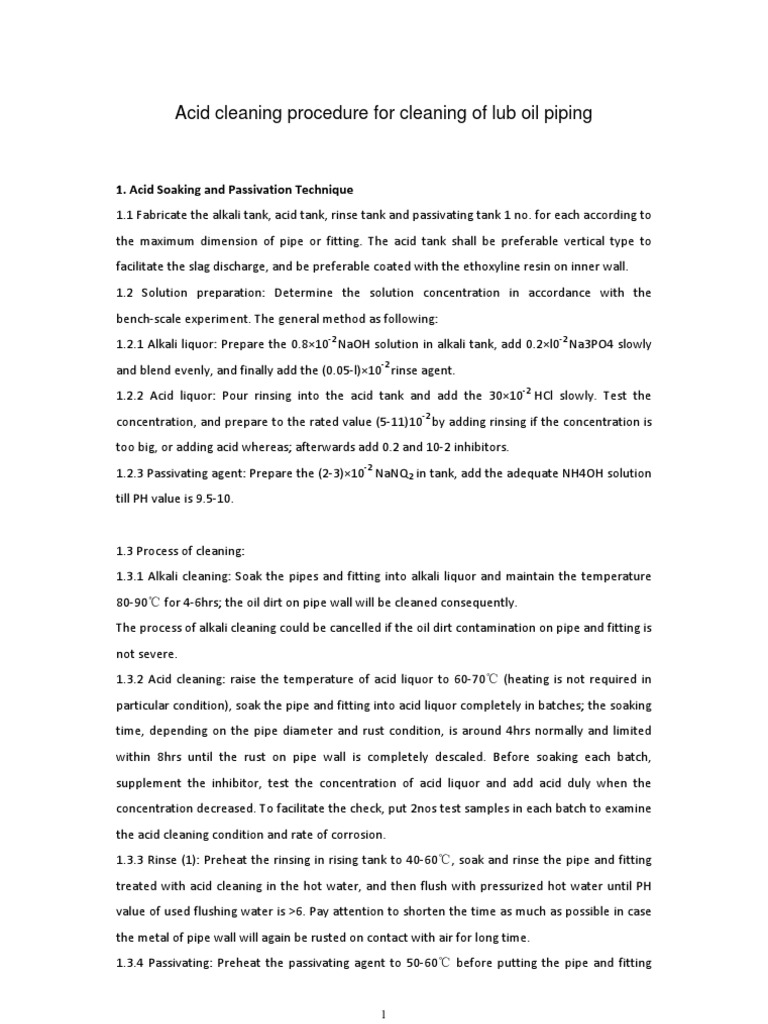Acid Cleaning Procedure For Cleaning of Lub Oil Piping PDF Rust