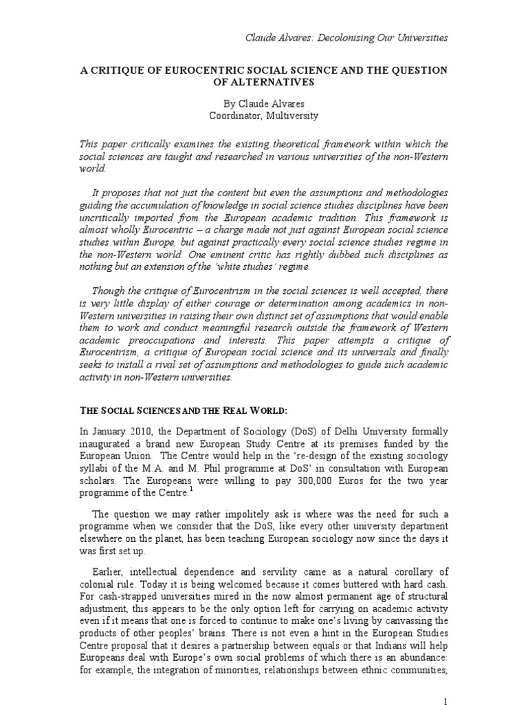 A Critique of Eurocentric Social Science and The Question of ...