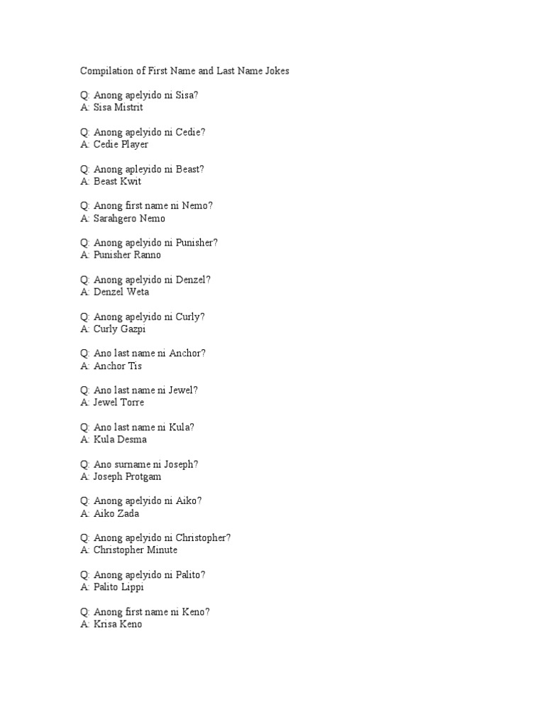 First and Last Name Jokes Compilation | PDF | Art