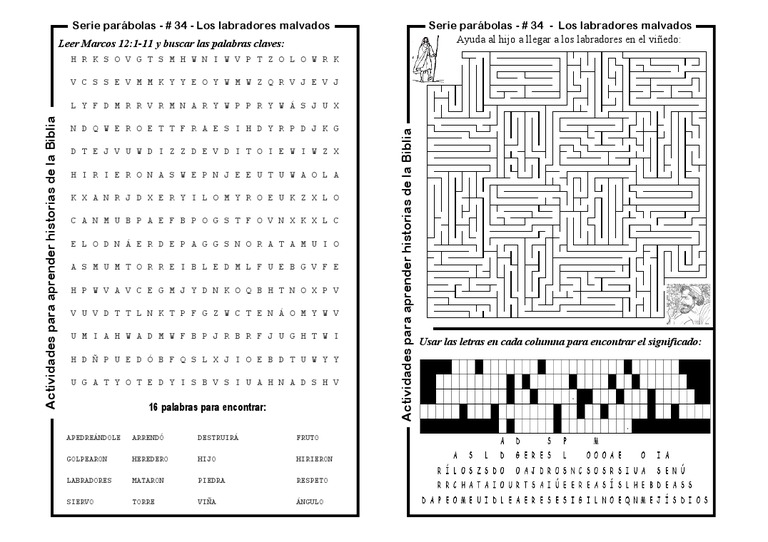Hoja de Actividades Parabola 34 Los Labradores Malvados PDF