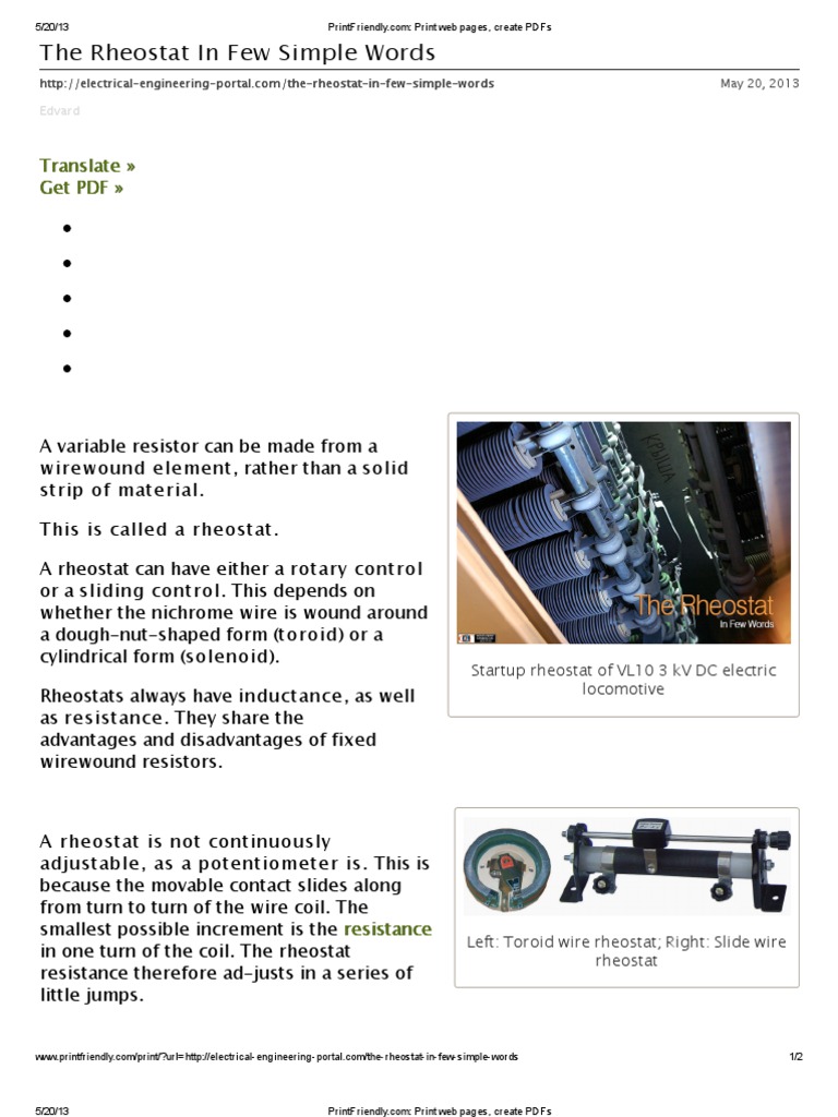 The Rheostat in Few Simple Words | PDF