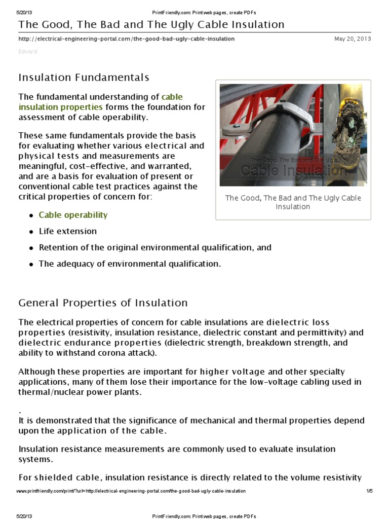 The Good, The Bad and The Ugly Cable Insulation | PDF | Insulator ...