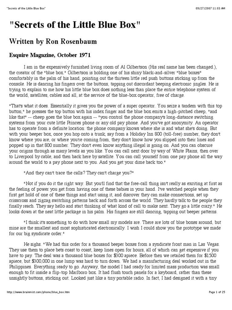 Secrets of the Little Blue Box Telephone Exchange Telephone