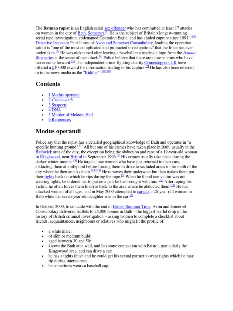 The Batman Rapist: Bath's Serial Offender | PDF | Deviance (Sociology ...