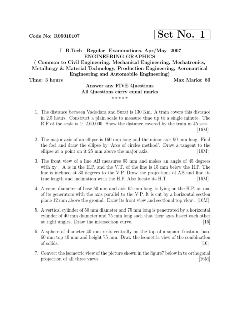 Engineering Graphics Exam Questions | PDF | Ellipse | Cartesian ...