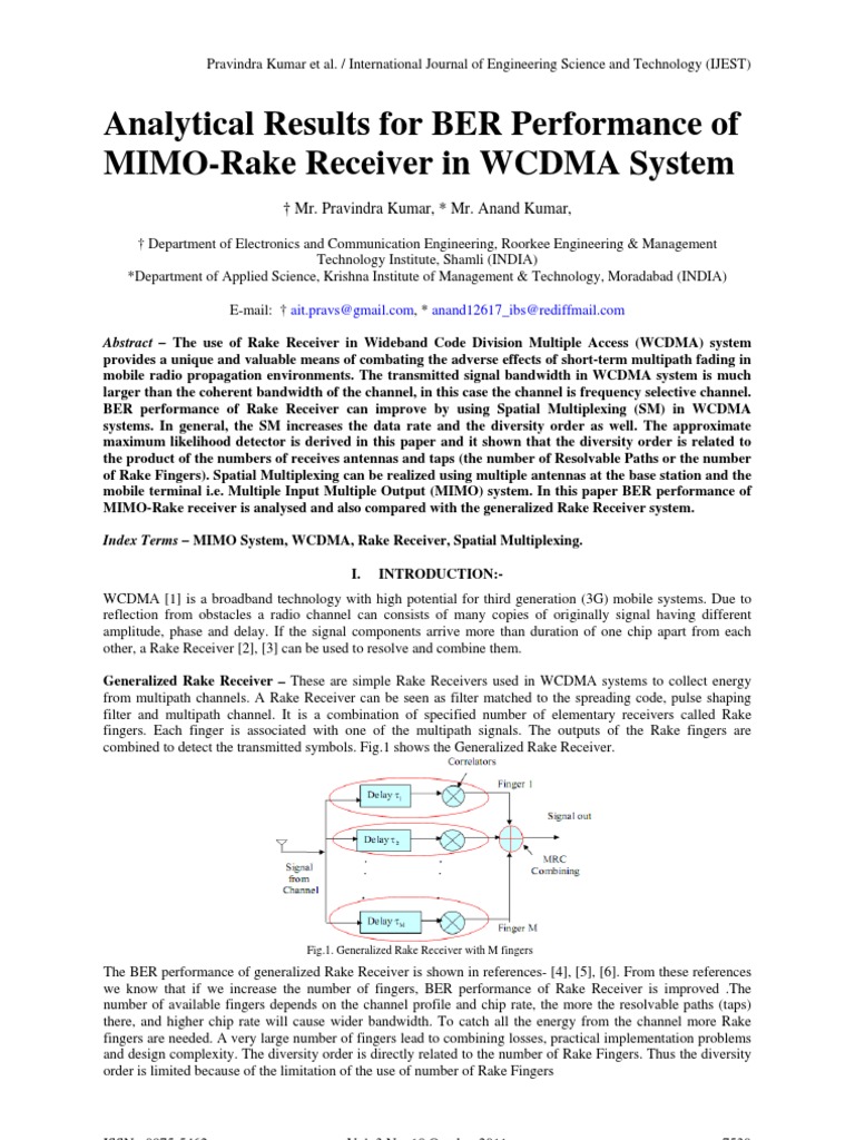 Wcdma Uplink Rake Receiver Design And Implementation – VJIPHE