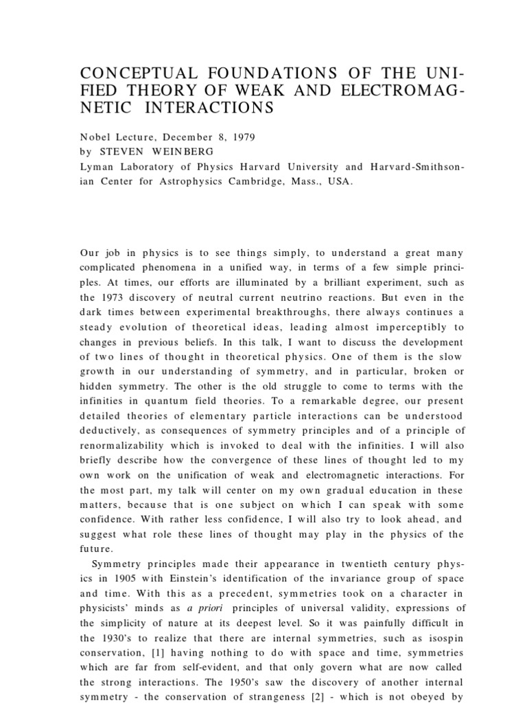 Steven Weinberg - Foundations of Unified Electro-Weak Theory | Quantum