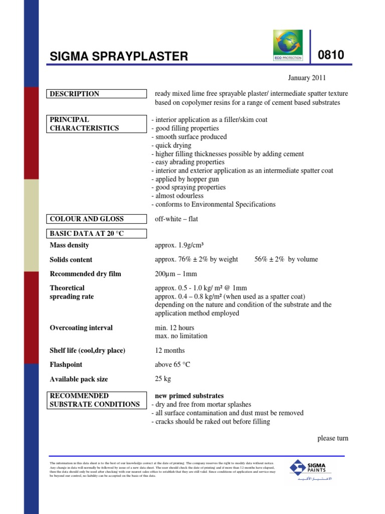 Sigma Sprayplaster Data Sheet | PDF | Paint | Building Materials