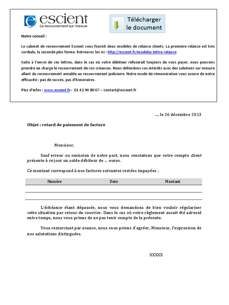 lettre de relance client