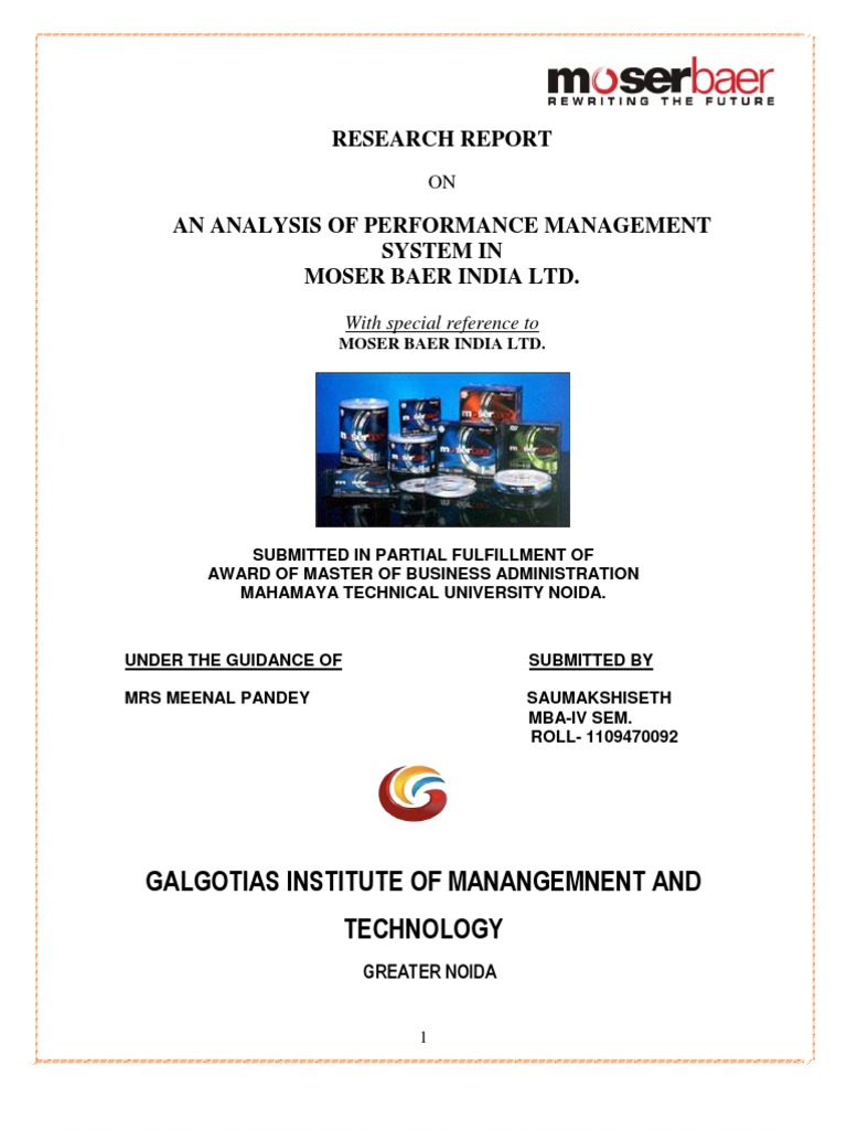 Moser Baer Performance Appraisal System PDF Performance Appraisal