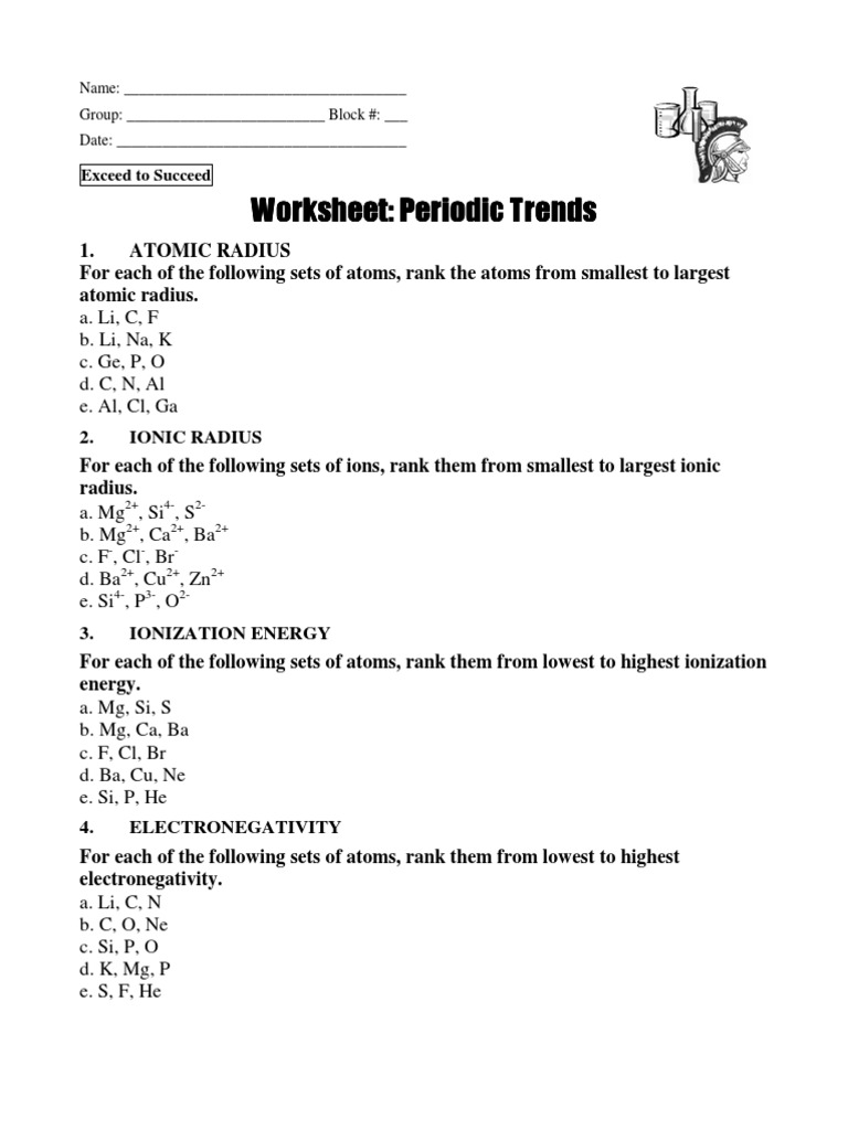 Periodic Trends Practice Worksheet | PDF | Ion | Ionic Bonding