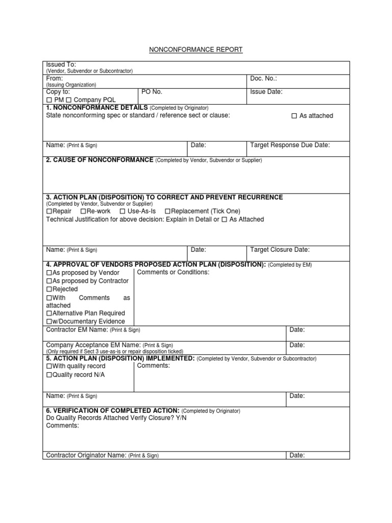 22-Nonconformance Report Sample  PDF Throughout Quality Non Conformance Report Template