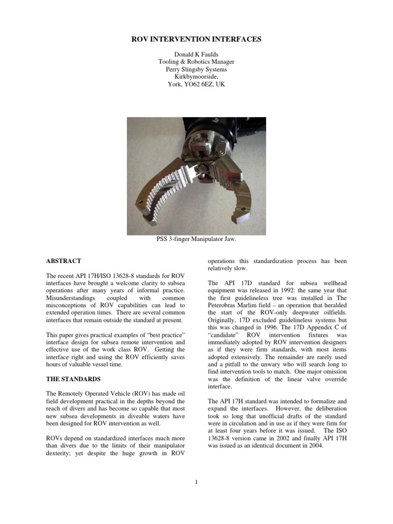 ROV Intervention Interfaces | PDF | Subsea (Technology) | Application ...